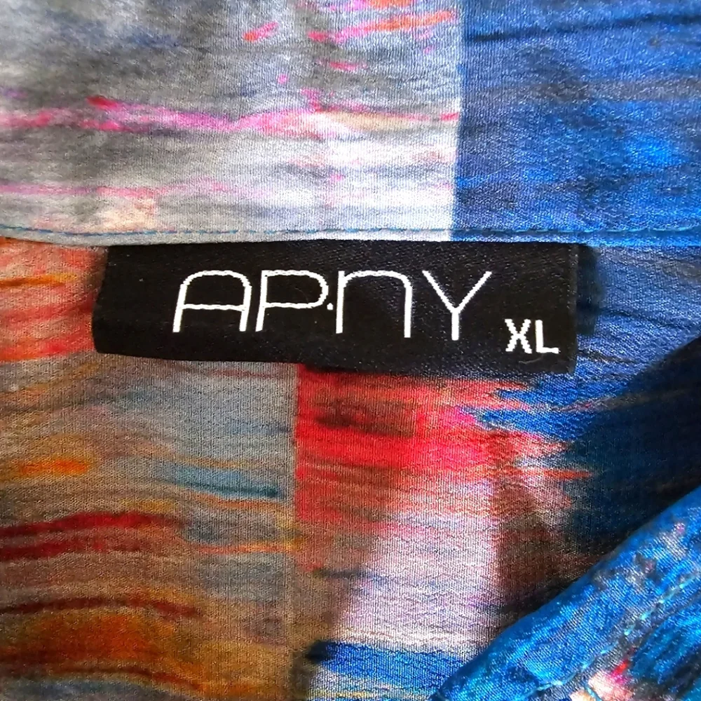 APNY tunic blouse size XL quarter button high low lightweight watercolor block - Picture 10 of 12